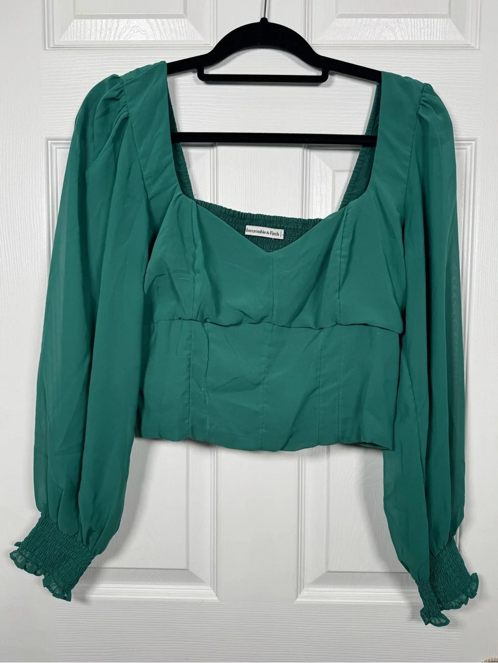 Abercrombie & Fitch Teal Green Corset Puff Sleeve Crop Top Large